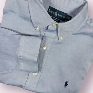 Ralph Lauren Classic Men's Button Down Shirt Cotton Solid Blue Size 16.5 - 33/32